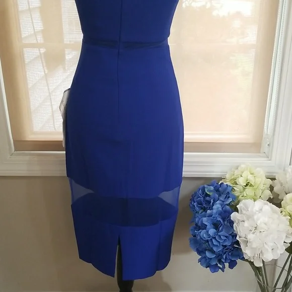 NWT! Dress The Population Micaela Electric Blue 💙 Sheer Inset Body-Con Dress XS - Picture 9 of 16